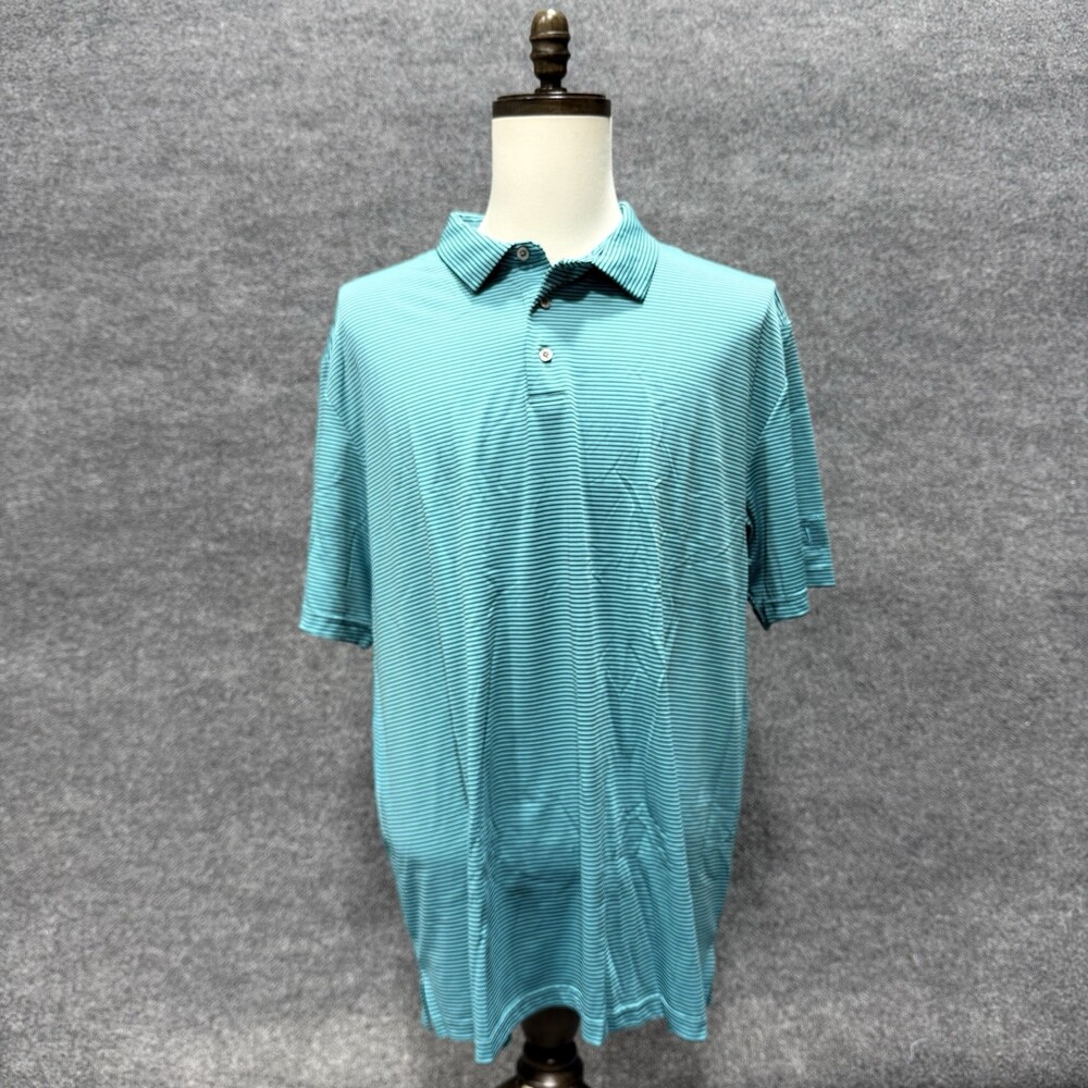 PGA Tour Polo Shirt Men's XXL Teal Blue Striped Golf Short Sleeve